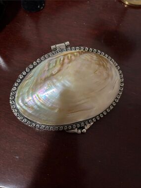 Mother of Pearl Oval Hinged Trinket Box - Iridescent Cream